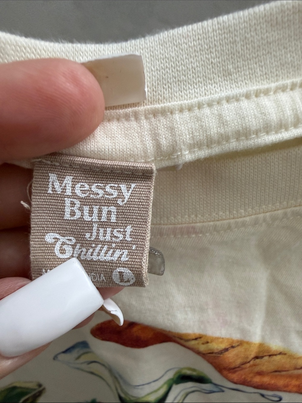 Messy Bun Cream Graphic Tee with martini motif - Picture 2 of 6